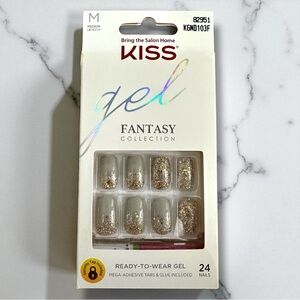 186 Kiss | NWT Gel Fantasy Nails with Gold Glitter Ombre – 24 Nails Set